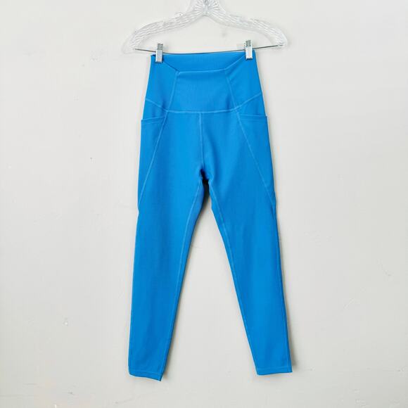 Wilo Bright Blue High Waisted Ribbed Leggings Activewear Gym Pant Women's M - Picture 1 of 11